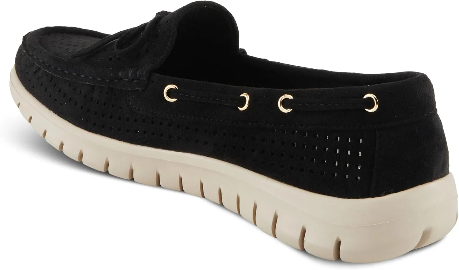 PATRIZIA Women's Aboard Moccasin Loafers – Microsuede Slip-On Shoes with Elegant Square-Dot Perforation, Bow Accent, and Cushioned Comfort Footbed