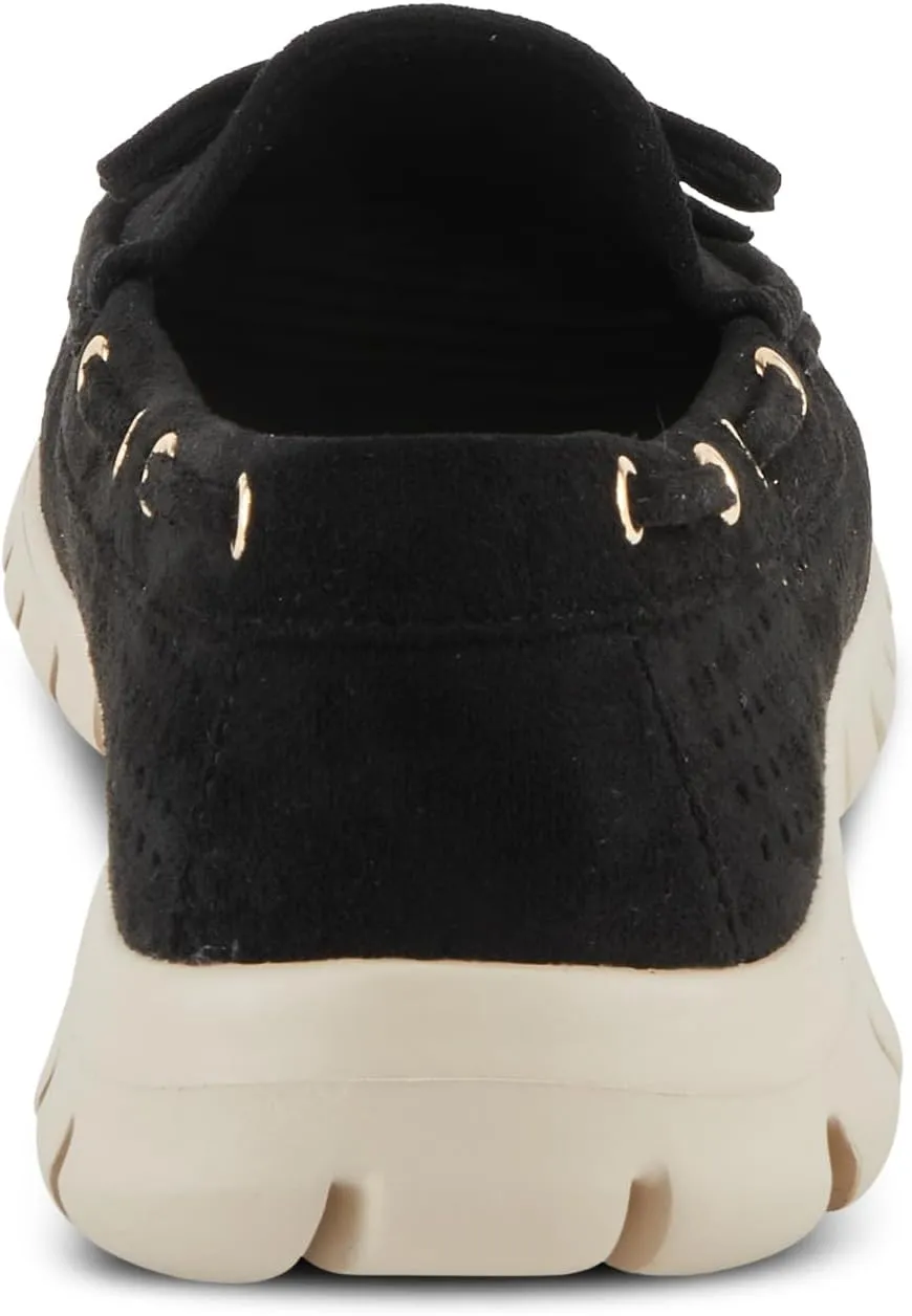 PATRIZIA Women's Aboard Moccasin Loafers – Microsuede Slip-On Shoes with Elegant Square-Dot Perforation, Bow Accent, and Cushioned Comfort Footbed
