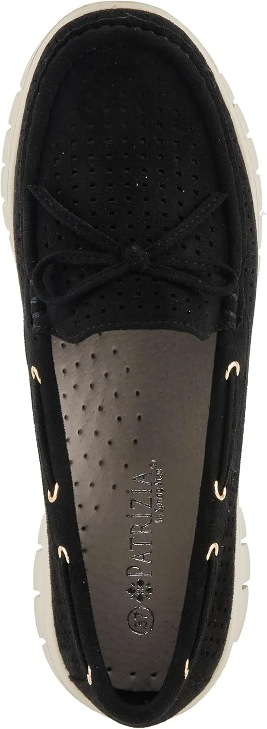 PATRIZIA Women's Aboard Moccasin Loafers – Microsuede Slip-On Shoes with Elegant Square-Dot Perforation, Bow Accent, and Cushioned Comfort Footbed