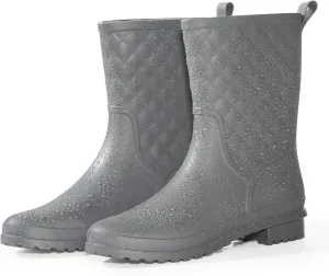 Petrass Women Rain Boots Black Waterproof Mid Calf Lightweight Cute Booties Fashion Out Work Comfortable Garden Shoes