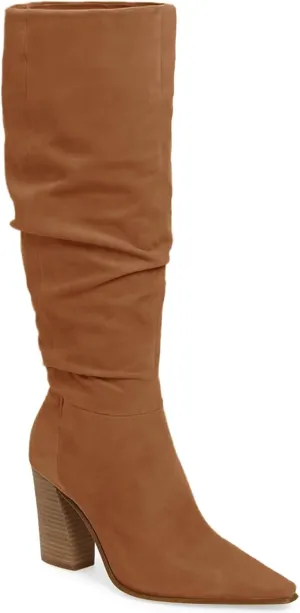 PiePieBuy Womens Faux Suede Knee High Boots Pointed Toe High Chunky Heel Side Zipper Party Dress Booties