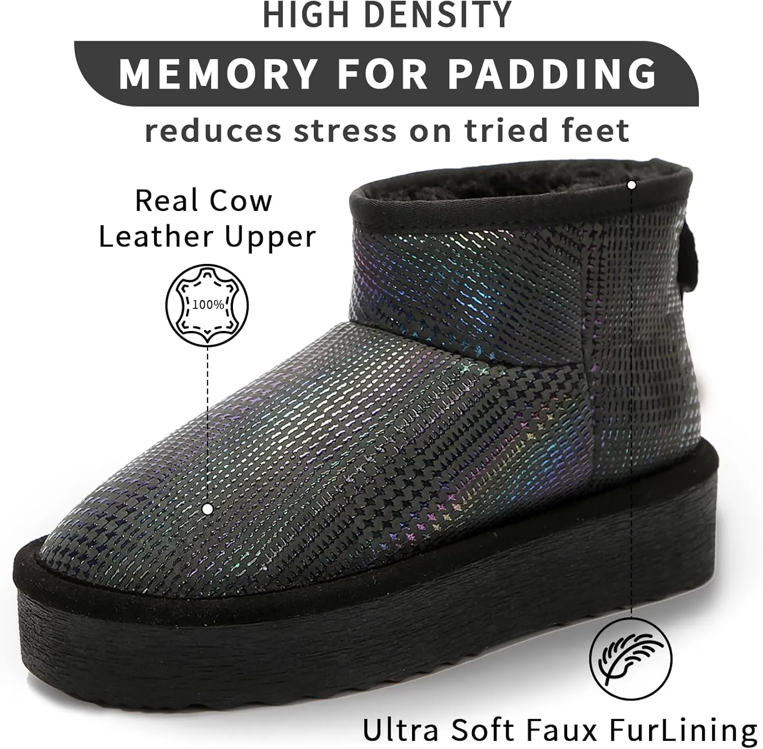 Platform Mini Boots for Women Genuine Suede Leather Anti-Slip Mini Platform Boots Lightweight Warm Snow Boots