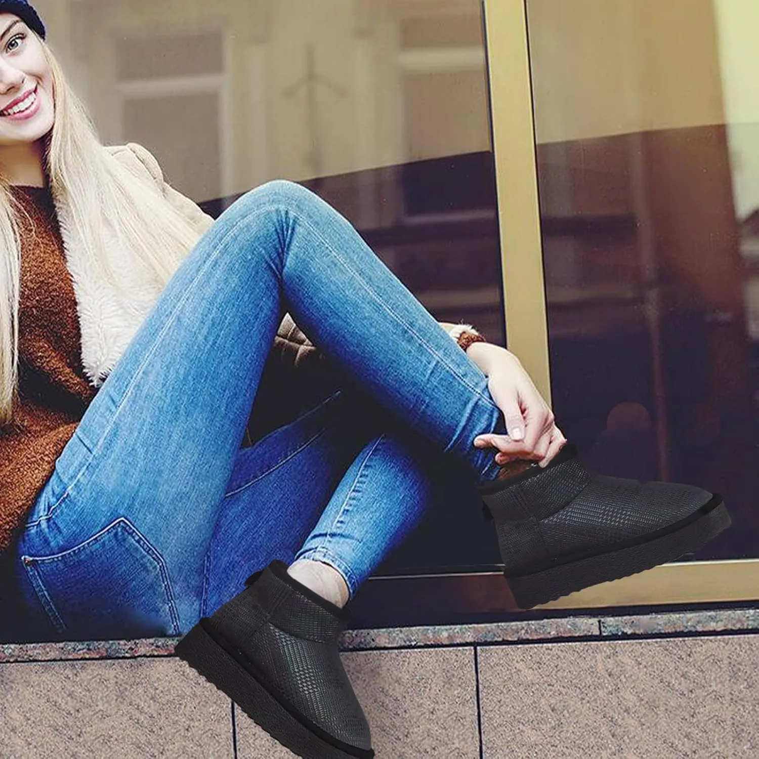 Platform Mini Boots for Women Genuine Suede Leather Anti-Slip Mini Platform Boots Lightweight Warm Snow Boots