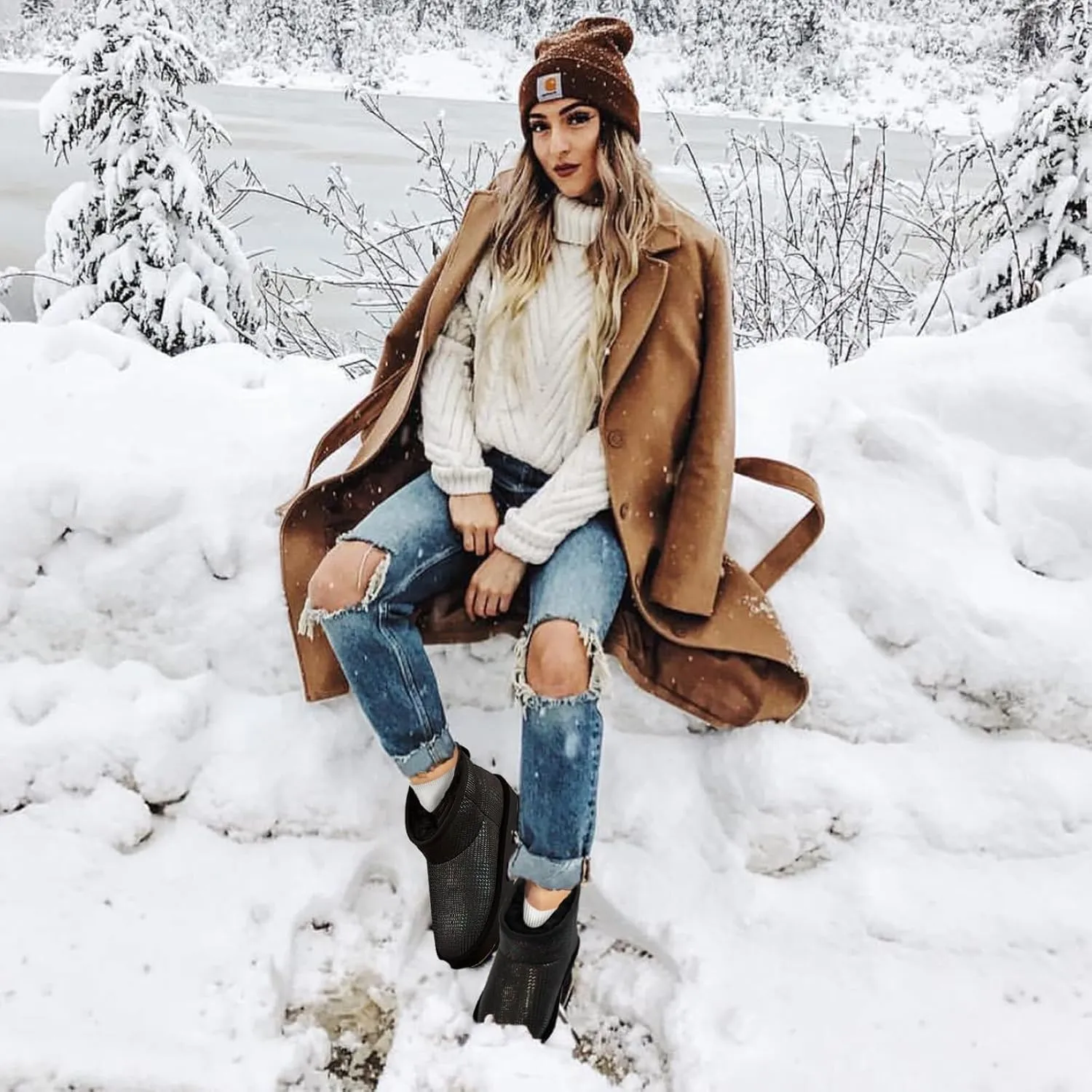 Platform Mini Boots for Women Genuine Suede Leather Anti-Slip Mini Platform Boots Lightweight Warm Snow Boots
