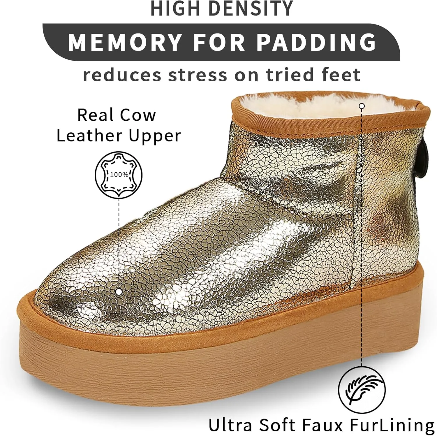 Platform Mini Boots for Women Genuine Suede Leather Anti-Slip Mini Platform Boots Lightweight Warm Snow Boots