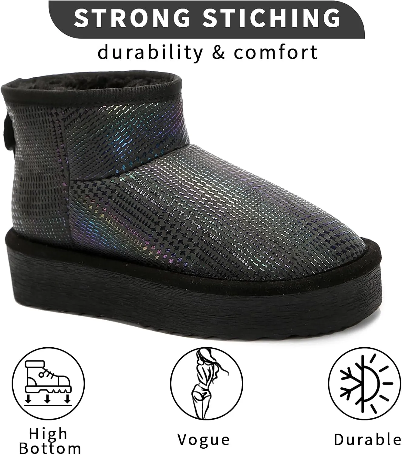 Platform Mini Boots for Women Genuine Suede Leather Anti-Slip Mini Platform Boots Lightweight Warm Snow Boots