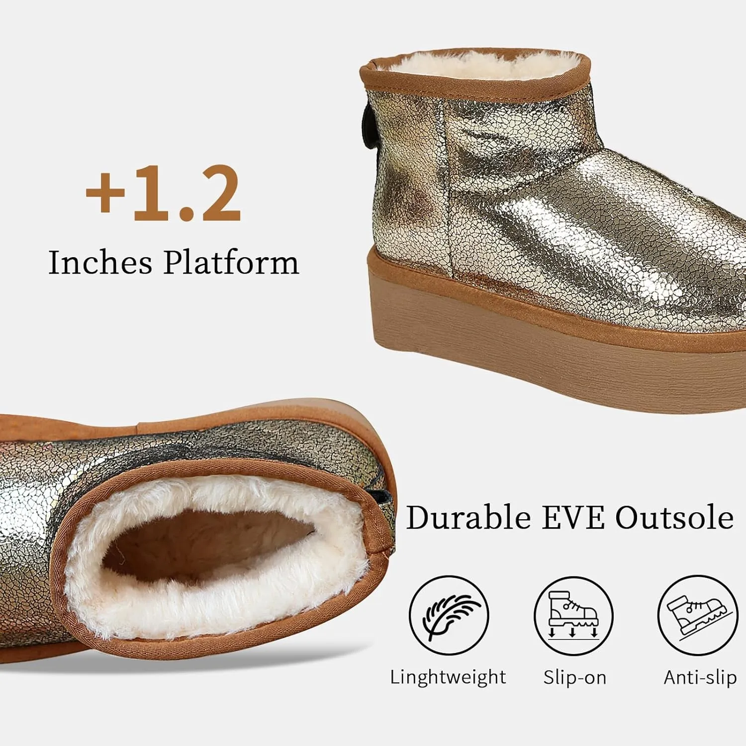 Platform Mini Boots for Women Genuine Suede Leather Anti-Slip Mini Platform Boots Lightweight Warm Snow Boots