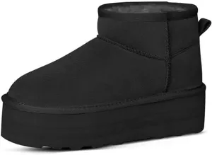 Platform Mini Boots for Women Suede Upper Winter Boots Warm Fur Fleece Lined Anti-Slip Sole Short Ankle Snow Boots for Indoor & Outdoor