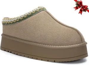 Platform Slippers for Women Winter Snow Mini Boots Suede Warm Lined Shoes Short Ankle Anti-Slip Platform Boots Slip on Home Fuzzy Slippers for Indoor Outdoor