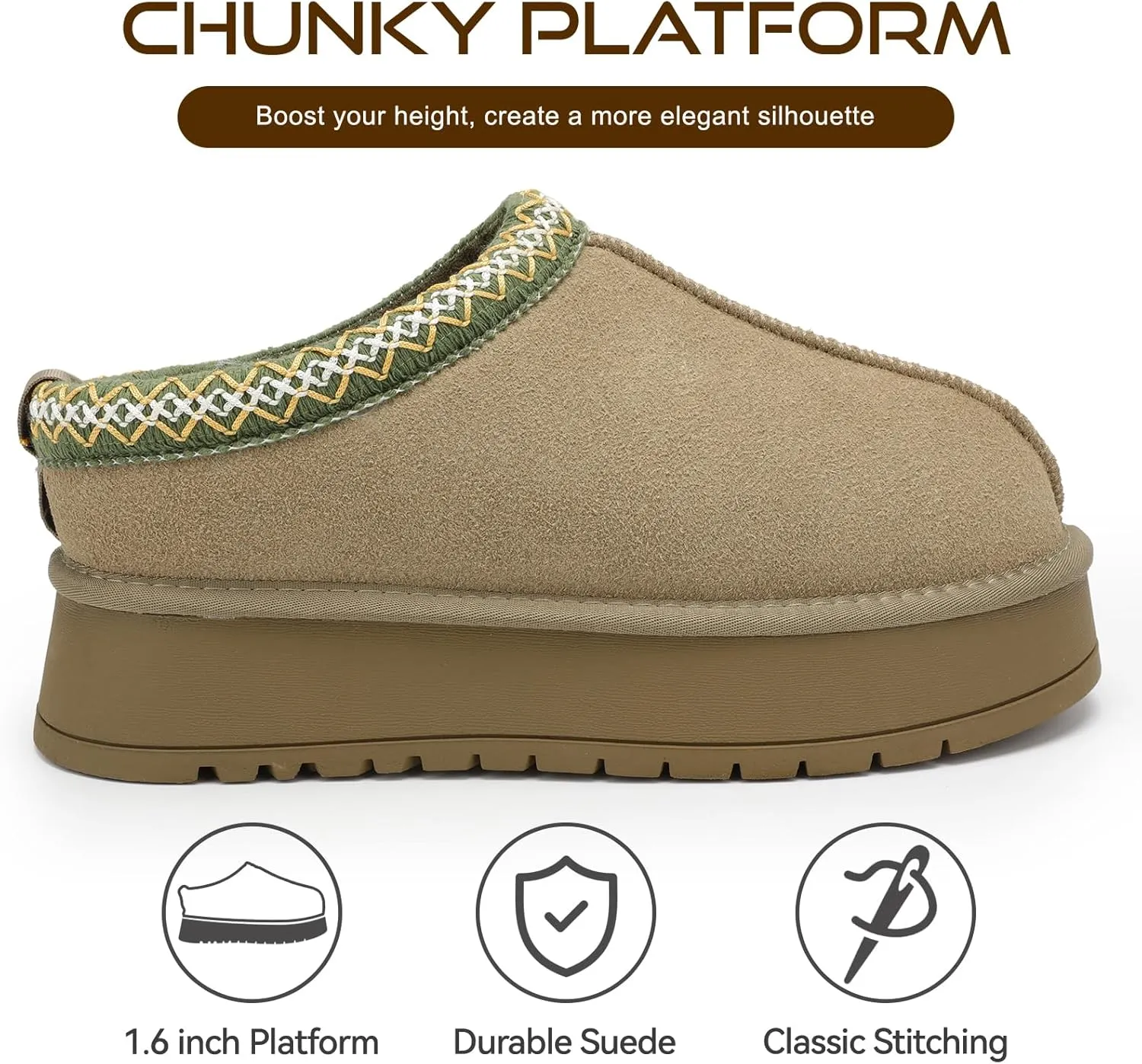 Platform Slippers for Women Winter Snow Mini Boots Suede Warm Lined Shoes Short Ankle Anti-Slip Platform Boots Slip on Home Fuzzy Slippers for Indoor Outdoor