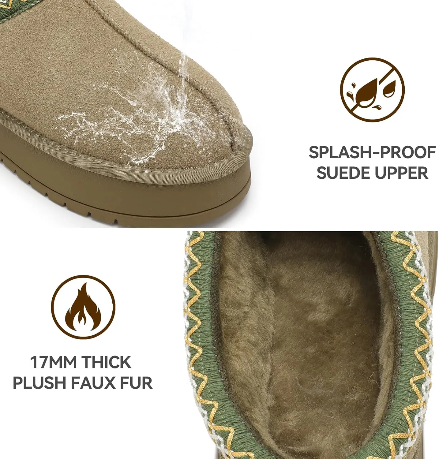 Platform Slippers for Women Winter Snow Mini Boots Suede Warm Lined Shoes Short Ankle Anti-Slip Platform Boots Slip on Home Fuzzy Slippers for Indoor Outdoor