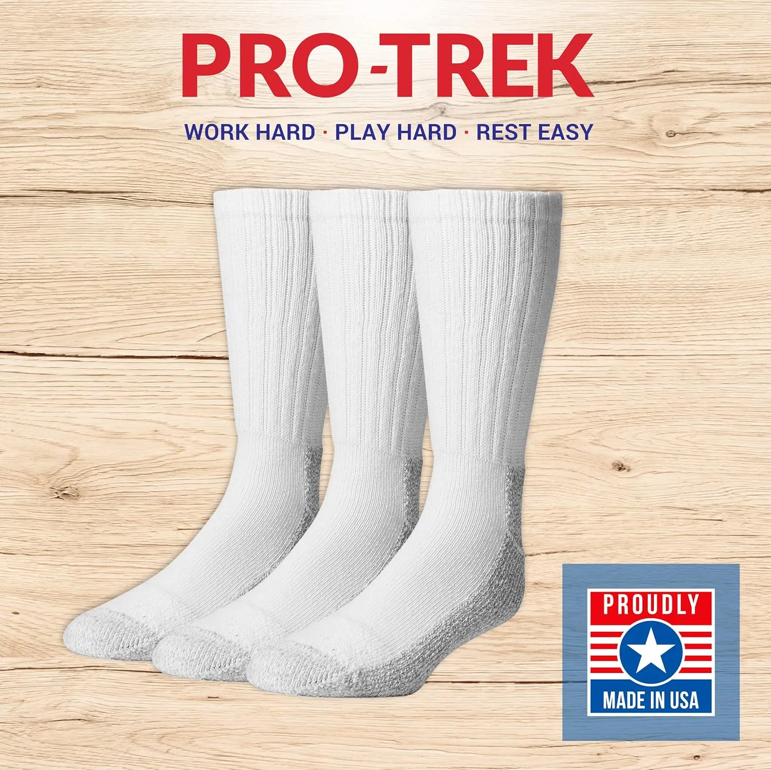 Pro-Trek Steel Toe Boot Socks - White with Gray Bottom - 6 Pack