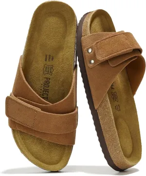 Project Cloud 100% Genuine Leather Womens Sandals - Memory Foam Slipper Women Vacation Essentials with Adjustable Straps - Non Slip Sandals for Women 2025 (Wren)