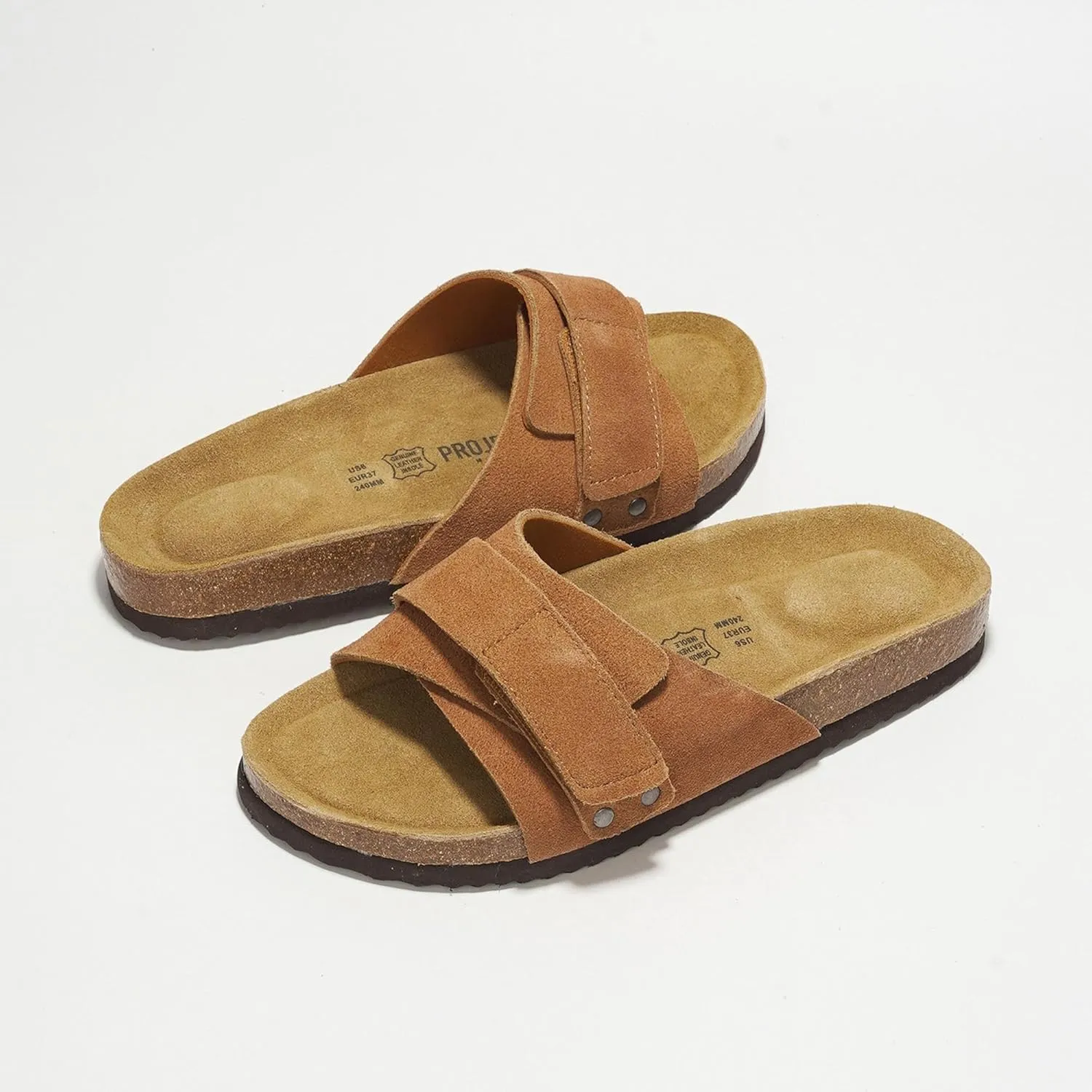 Project Cloud 100% Genuine Leather Womens Sandals - Memory Foam Slipper Women Vacation Essentials with Adjustable Straps - Non Slip Sandals for Women 2025 (Wren)
