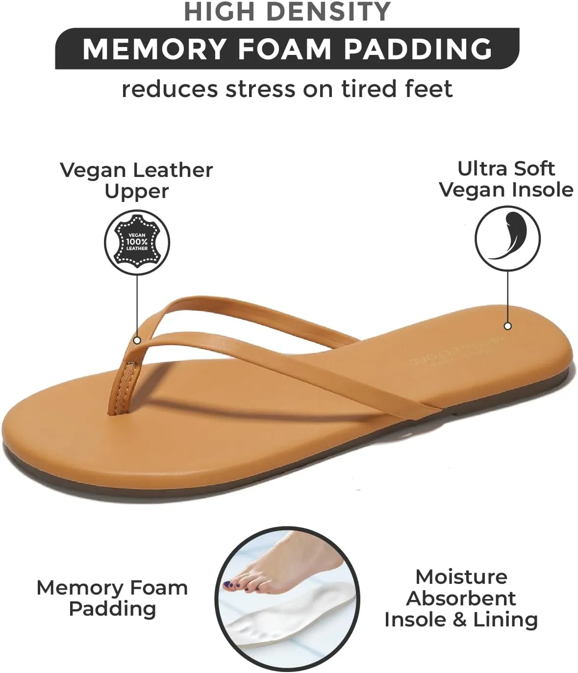 Project Cloud Flip Flops for Women Footwear - Memory Foam Flats Sandals for Women 2025 - Vegan Leather Lightweight Sandals Summer Beach Essentials Slides (Foundations)