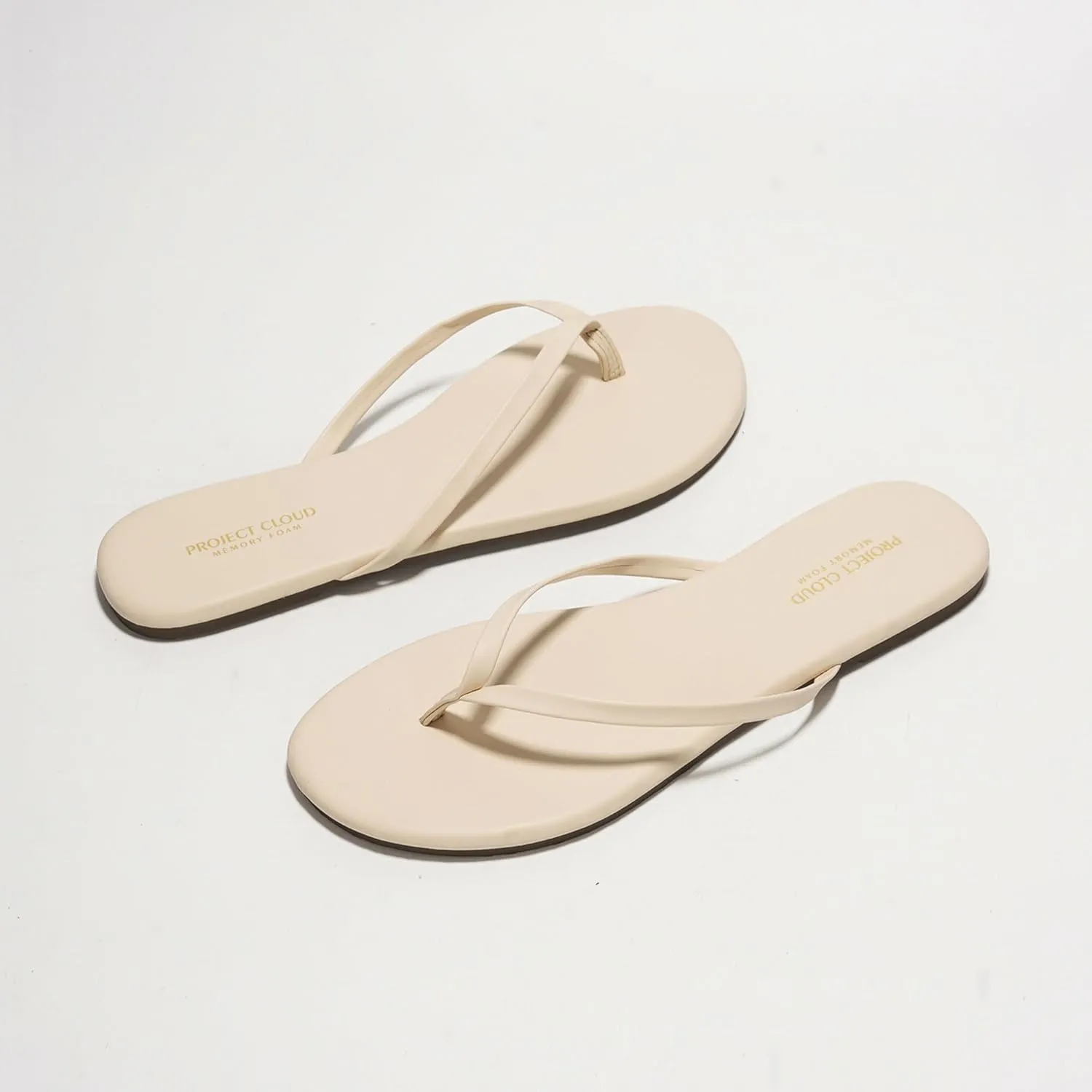 Project Cloud Flip Flops for Women Footwear - Memory Foam Flats Sandals for Women 2025 - Vegan Leather Lightweight Sandals Summer Beach Essentials Slides (Foundations)