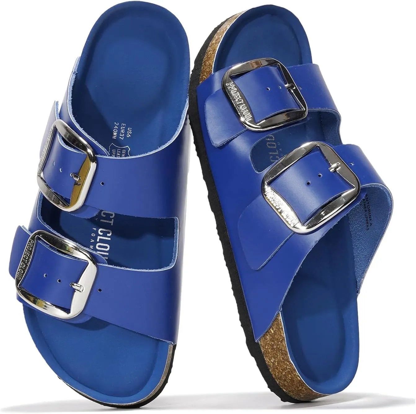 Project Cloud Genuine Leather Flat Sandals Comfortable Beach Essentials Womens Sandals Memory Foam Vacation Essentials Slides for Women Footwear (Santorini)