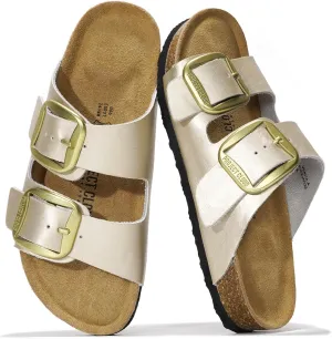 Project Cloud Genuine Leather Flat Sandals Comfortable Beach Essentials Womens Sandals Memory Foam Vacation Essentials Slides for Women Footwear (Santorini)