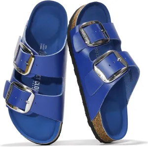 Project Cloud Genuine Leather Flat Sandals Comfortable Beach Essentials Womens Sandals Memory Foam Vacation Essentials Slides for Women Footwear (Santorini)