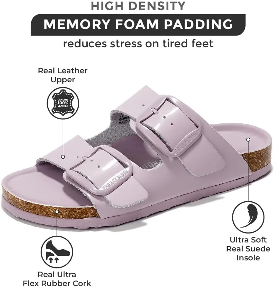 Project Cloud Genuine Leather Flat Sandals Comfortable Beach Essentials Womens Sandals Memory Foam Vacation Essentials Slides for Women Footwear (Santorini)