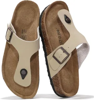 Project Cloud Genuine Leather Thong Sandals Women Water-Resistant Beach Essentials Womens Sandals - Flip Flops for Women Footwear Memory Foam Insole Womens Slides (Britani)