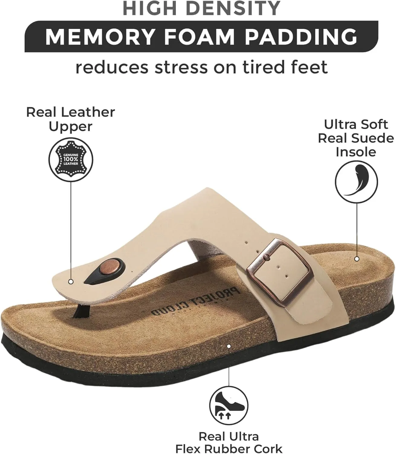 Project Cloud Genuine Leather Thong Sandals Women Water-Resistant Beach Essentials Womens Sandals - Flip Flops for Women Footwear Memory Foam Insole Womens Slides (Britani)