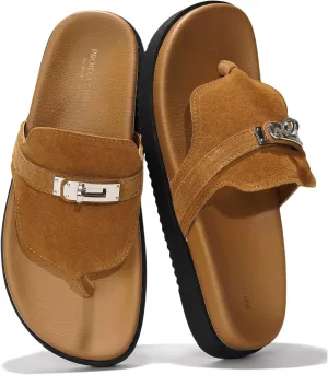 Project Cloud Genuine Leather Womens Sandals - Memory Foam Summer Sandals for Women 2025 - Slip on Slides for Women, Non Slip Womens Slides (Vita)