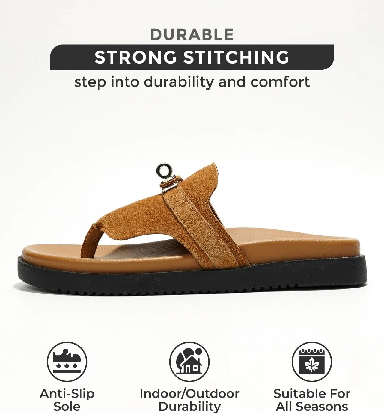 Project Cloud Genuine Leather Womens Sandals - Memory Foam Summer Sandals for Women 2025 - Slip on Slides for Women, Non Slip Womens Slides (Vita)