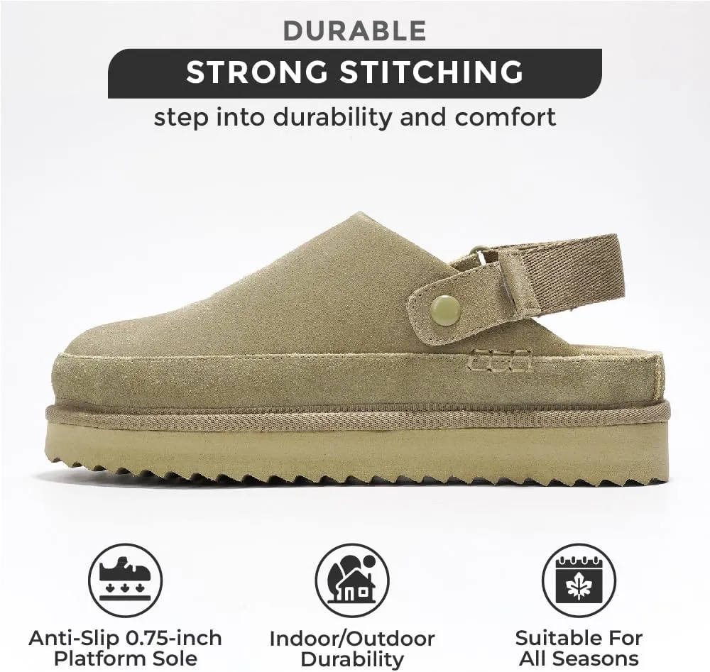 Project Cloud Genuine Suede Clogs for Women - Memory Foam Womens Clogs & Mules with Adjustable Straps - Lightweight Platform Shoes Non-Slip Slides (Goldstar)