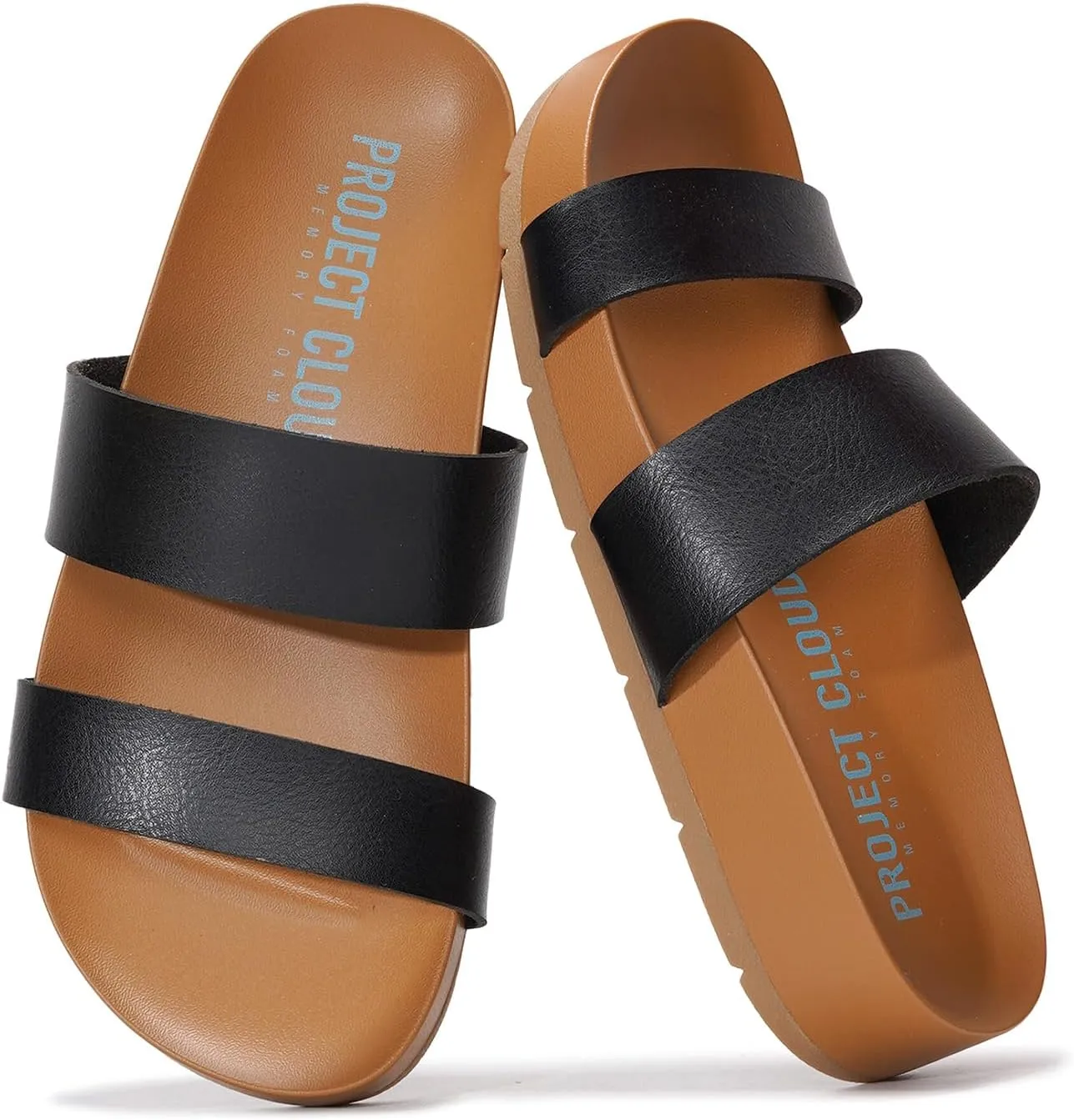 Project Cloud Memory Foam Slide Sandals Women Footwear - Lightweight Two-strap and Non-Slip Vegan Leather Platform Slides - Summer Sandals for Women 2025 (HILLTOP)