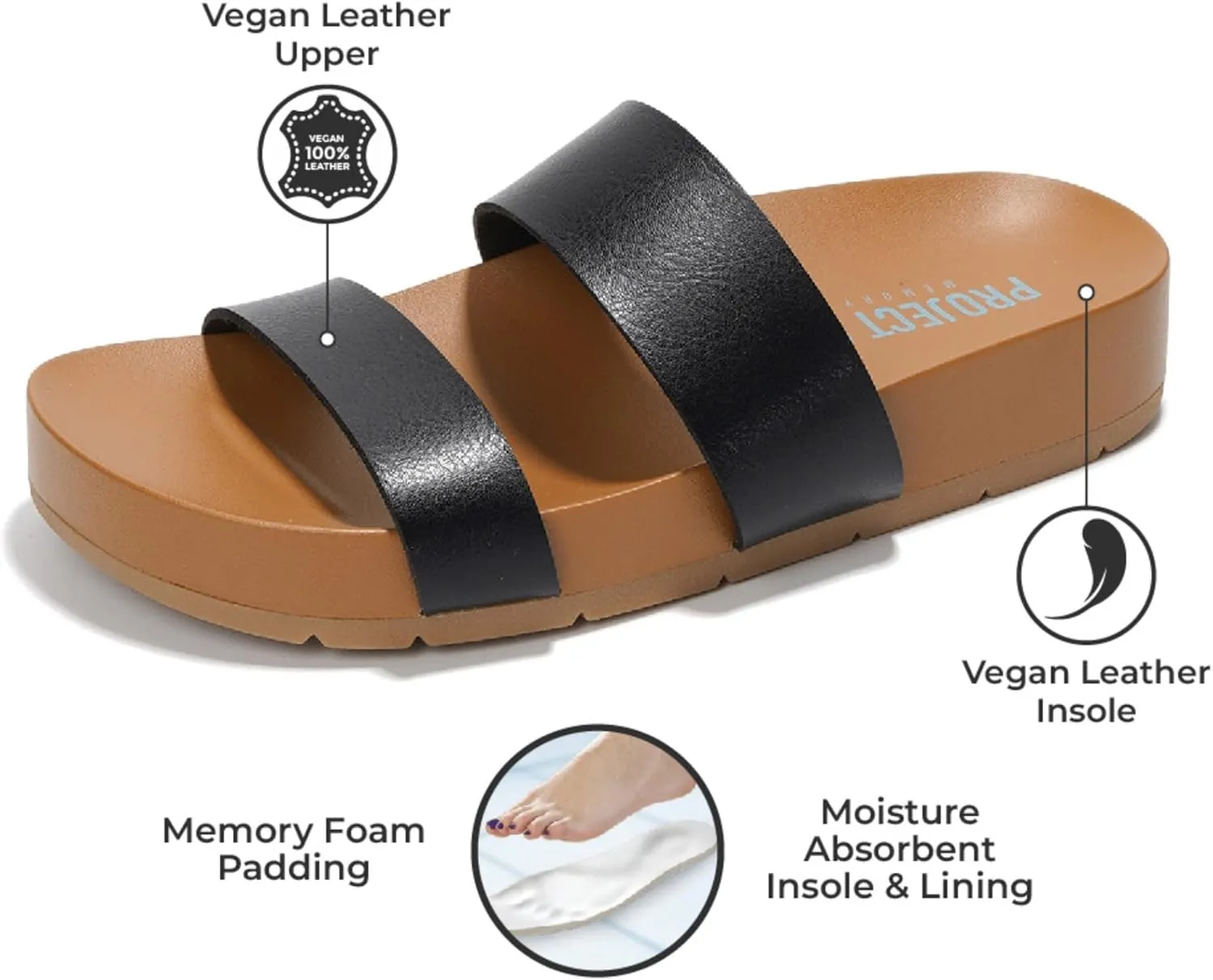 Project Cloud Memory Foam Slide Sandals Women Footwear - Lightweight Two-strap and Non-Slip Vegan Leather Platform Slides - Summer Sandals for Women 2025 (HILLTOP)