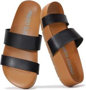 Project Cloud Memory Foam Slide Sandals Women Footwear - Lightweight Two-strap and Non-Slip Vegan Leather Platform Slides - Summer Sandals for Women 2025 (HILLTOP)