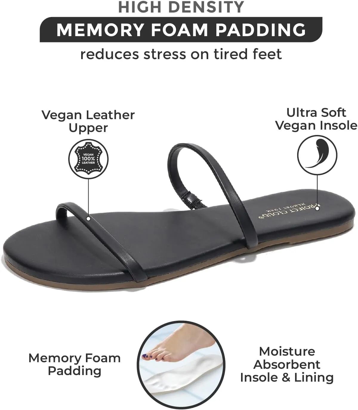Project Cloud Sandals Women - Memory Foam Flip Flops for Women - Vegan Leather Summer Sandals - Lightweight Slip On Beach Essentials Slides (Transition)