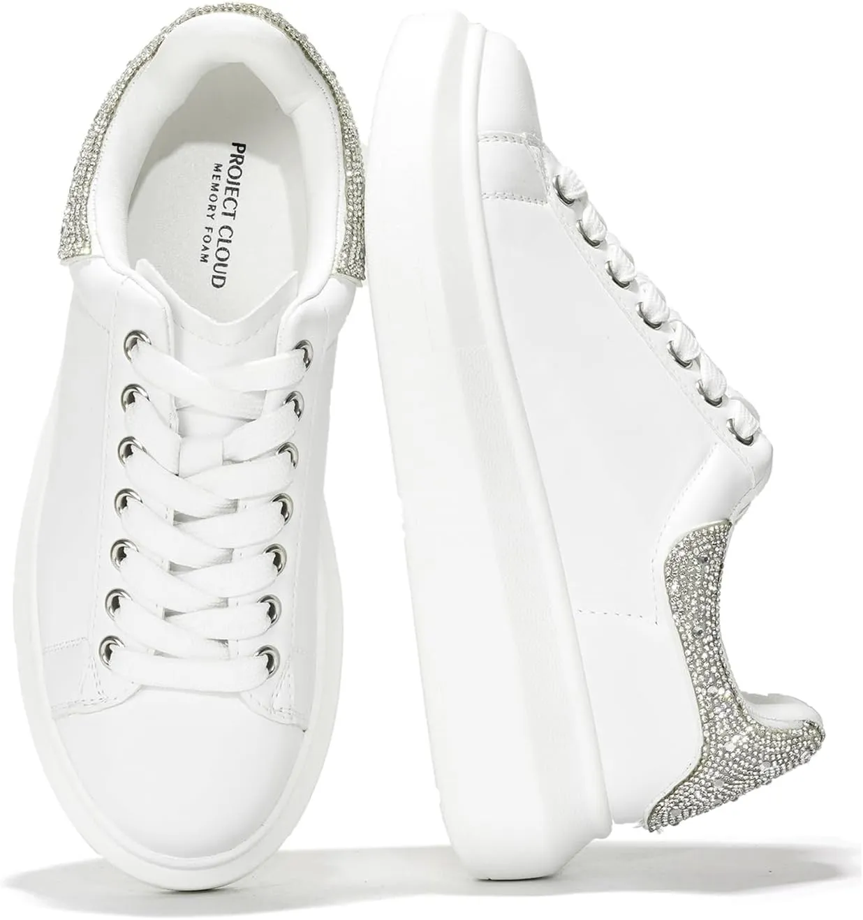 Project Cloud Women's Fashion Sneakers Leather Tennis Shoes Womens & White Sneakers for Women w/Memory Foam Insole - Lace Up Shoes for Women Non-Slip Womens Sneakers Street Wear (Queen)