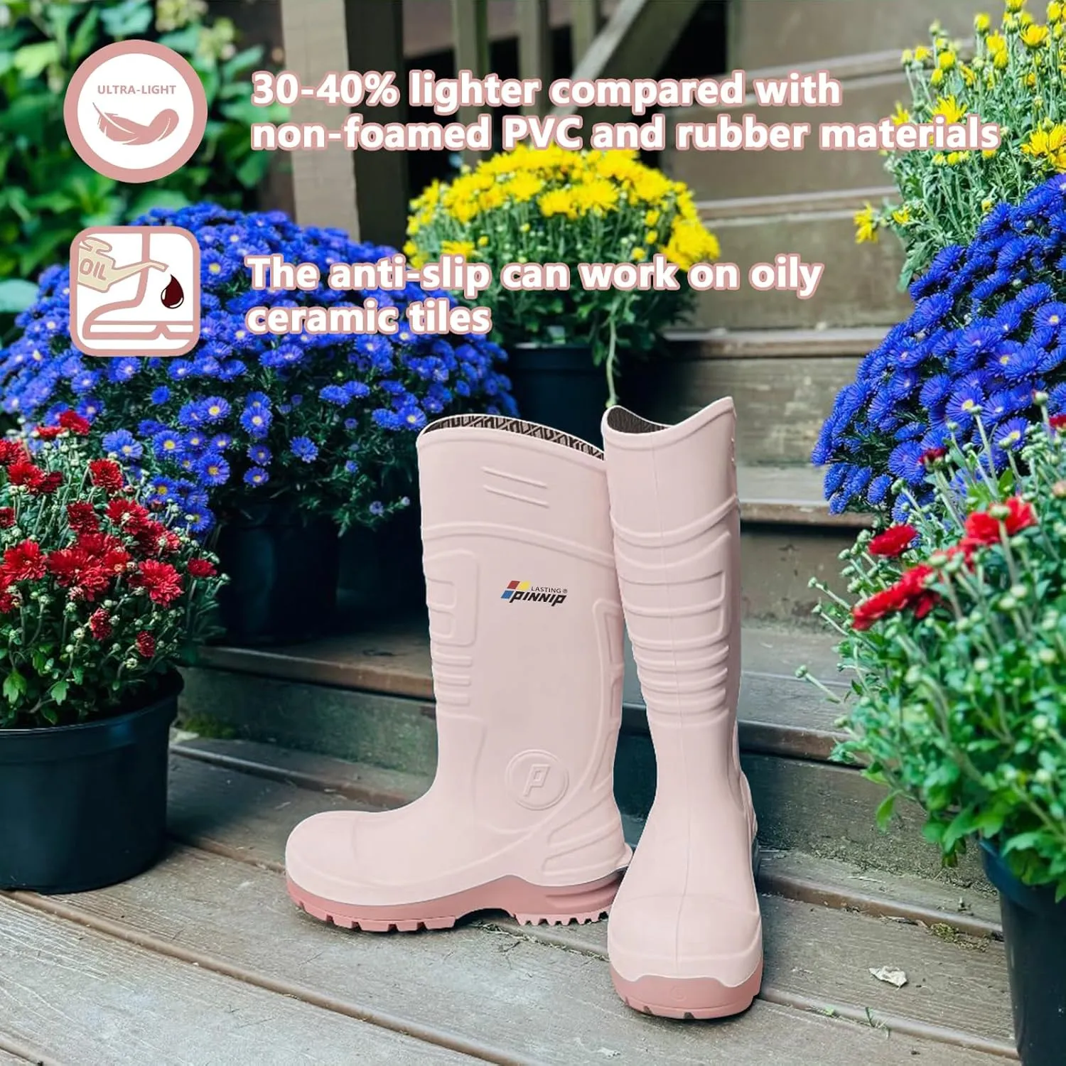 PU Rubber Boots for Women - ASTM Steel Toe & Puncture Resistant Safety, Waterproof Insulated Mud Rain, Anti-slip Garden Farm Work With 2 Insoles