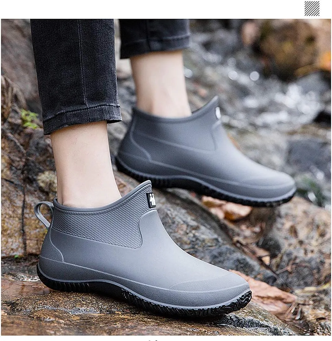 Rain Boots for Women Waterproof Garden Boots Unisex Rubber Ankle Boots Non-Slip Car Wash Footwear Work Booties for Camping, Lawn Care, Gardening