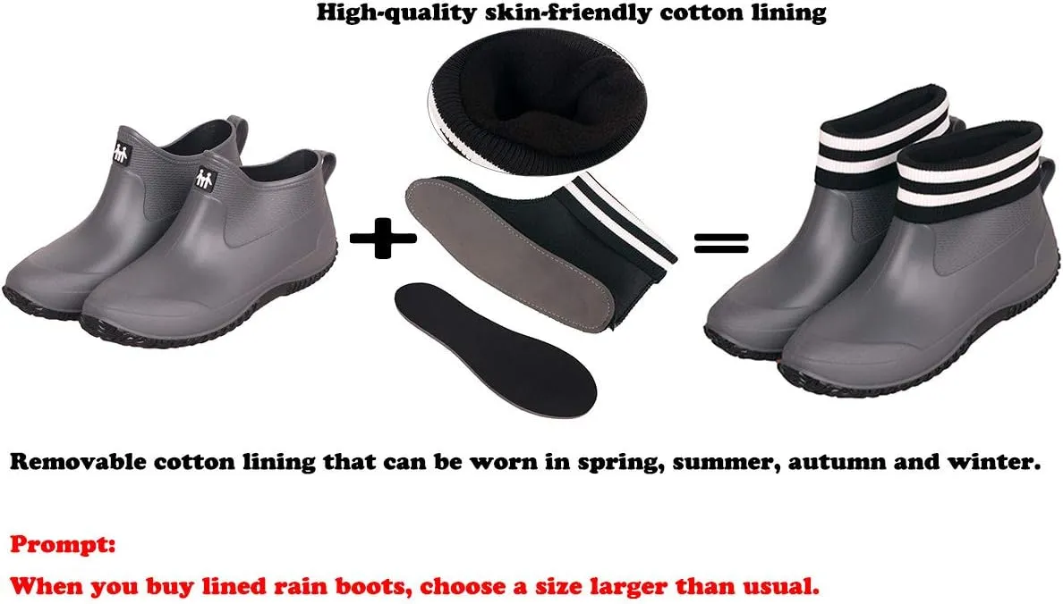 Rain Boots for Women Waterproof Garden Boots Unisex Rubber Ankle Boots Non-Slip Car Wash Footwear Work Booties for Camping, Lawn Care, Gardening