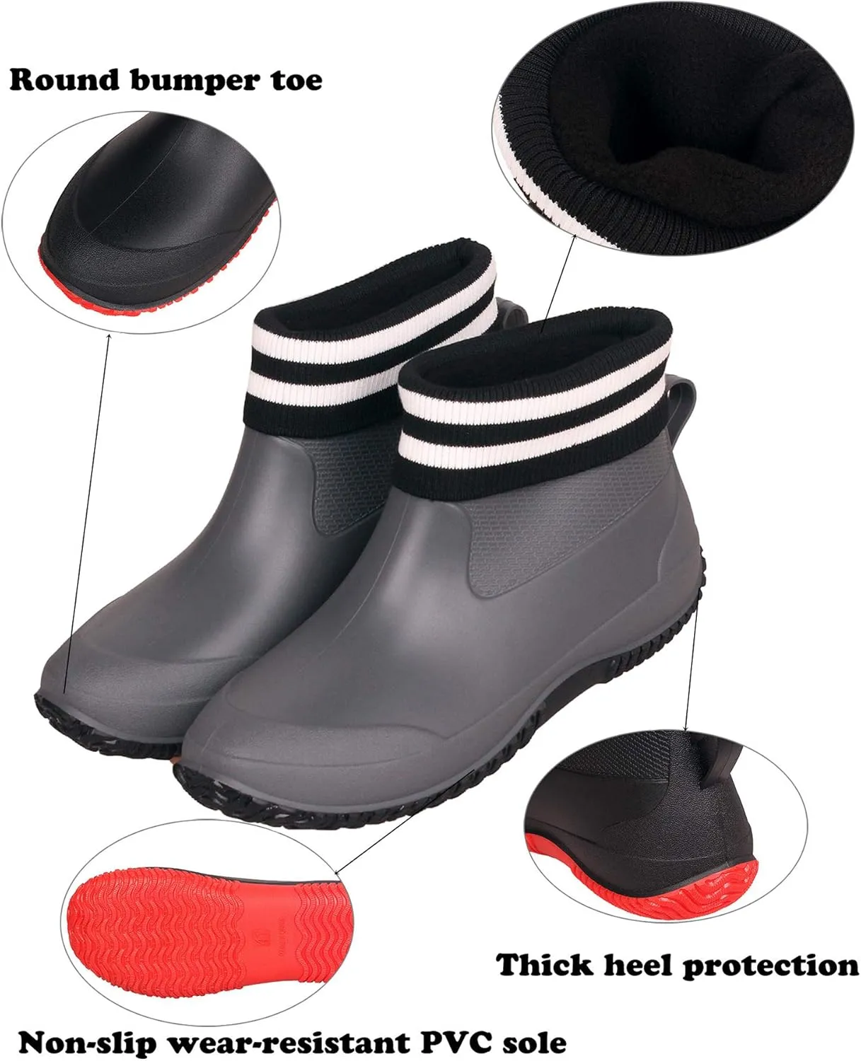 Rain Boots for Women Waterproof Garden Boots Unisex Rubber Ankle Boots Non-Slip Car Wash Footwear Work Booties for Camping, Lawn Care, Gardening
