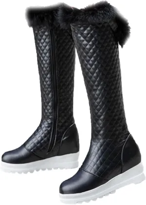 Raw Edge Thick Soled Snow Boots, Round Toe Side Zip Knee Boots Short Plush Lined Warm Straight Boots Pu Leather Casual Fashion Performance Boots