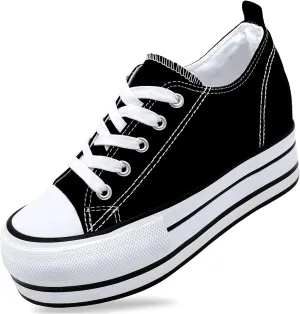 REFRASE LIFE Womens Platform Wedge Sneakers 3 Inches Height Boost Hidden Heel Shoes, Casual Height Increase Walking Fashion Shoes for Women and Girls