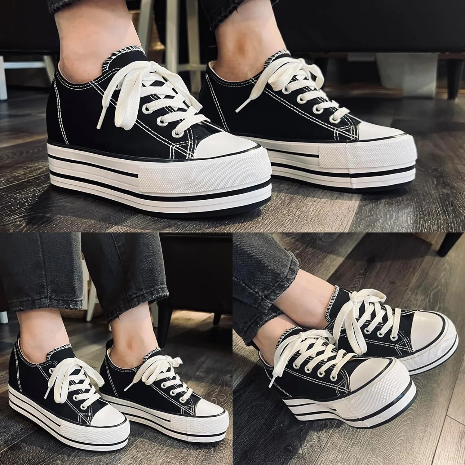 REFRASE LIFE Womens Platform Wedge Sneakers 3 Inches Height Boost Hidden Heel Shoes, Casual Height Increase Walking Fashion Shoes for Women and Girls