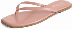 Rihero Flip Flops for Women Comfortable Square Toe Beach Sandals Slip On Leather Thong Flat Sandals Dressy