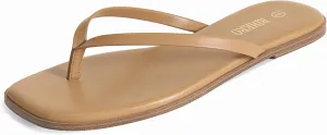 Rihero Flip Flops for Women Comfortable Square Toe Beach Sandals Slip On Leather Thong Flat Sandals Dressy