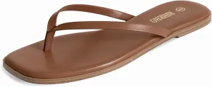 Rihero Flip Flops for Women Comfortable Square Toe Beach Sandals Slip On Leather Thong Flat Sandals Dressy