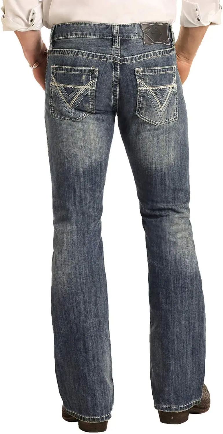 Rock & Roll Denim Men's and Pistol Med Slim Bootcut Jeans Blue 32W x 38L
