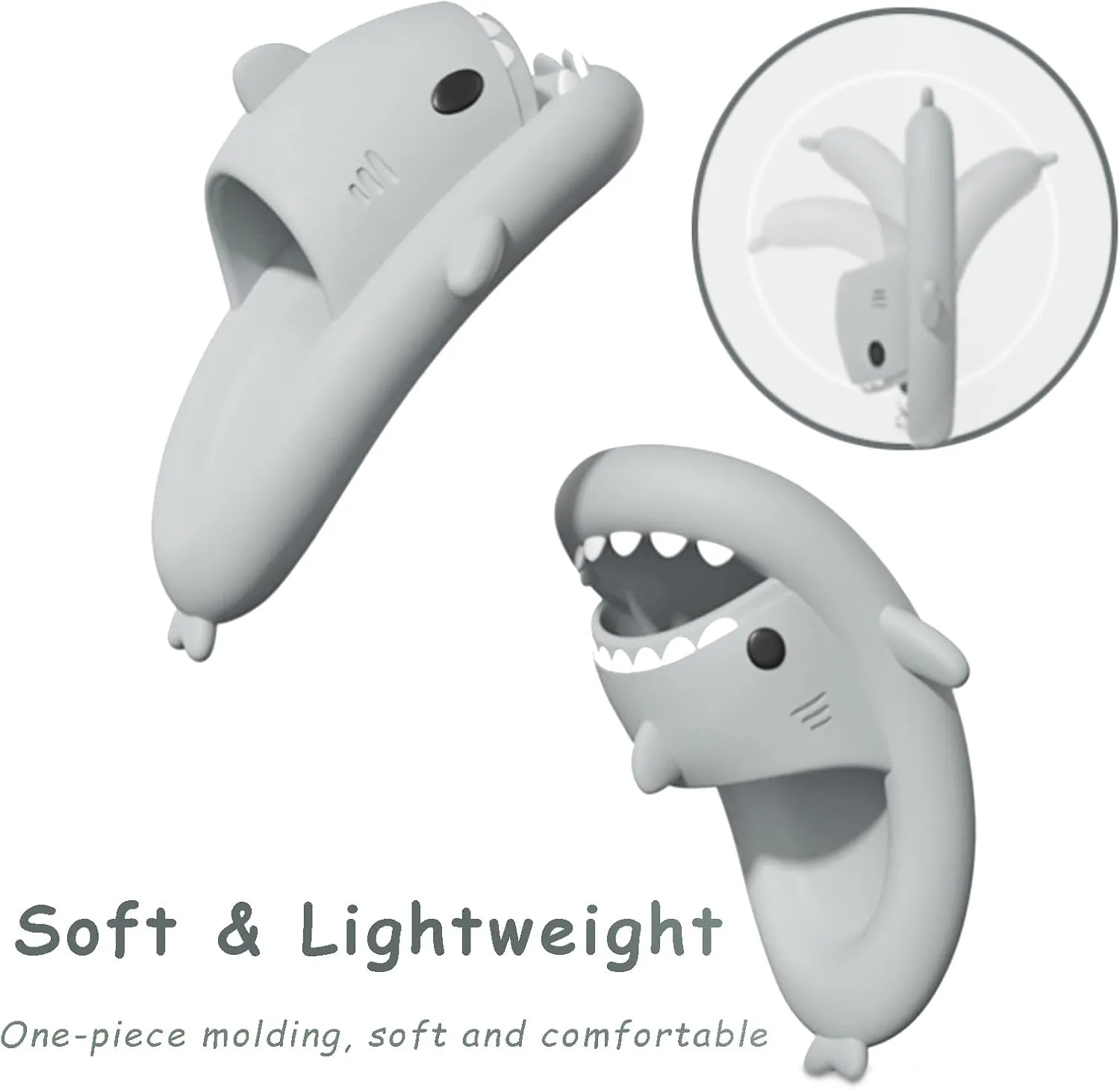 rosyclo Shark Slides for Women and Men, Cute Shark Slippers Adult Youth Cloudy Summer Soft Lightweight Anti-Slip Thick Sole Beach House Cloud Cushioned Shower Slide Sandals Indoor Outdoor