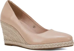 Ruanyu Women's Platform Espadrilles Wedge Sandals Slip On Solid Color Closed Pointed Toe Comfortable Wedge Pumps Shoes