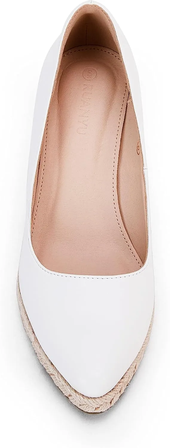 Ruanyu Women's Platform Espadrilles Wedge Sandals Slip On Solid Color Closed Pointed Toe Comfortable Wedge Pumps Shoes