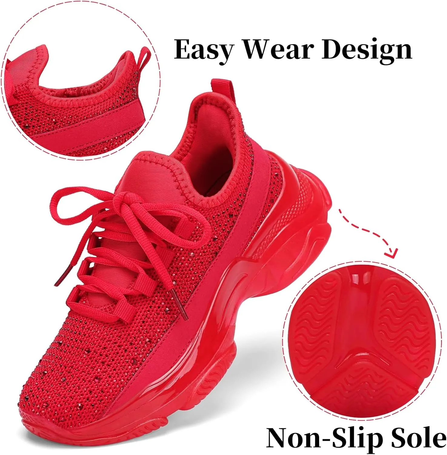 Running Shoes for Women Fashion Rhinestone Sneakers Womens Walking Shoes Comfortable Chunky Ladies Tennis Shoe