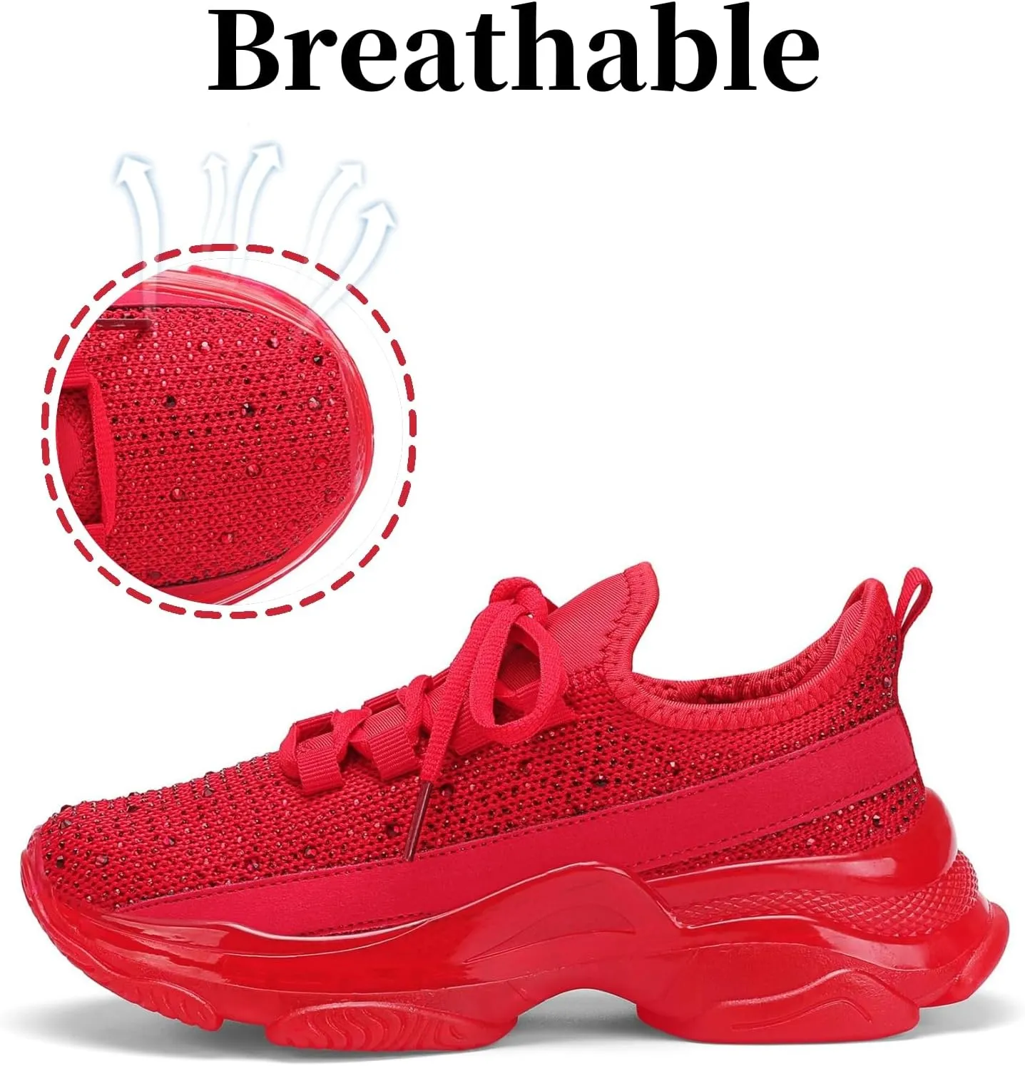Running Shoes for Women Fashion Rhinestone Sneakers Womens Walking Shoes Comfortable Chunky Ladies Tennis Shoe